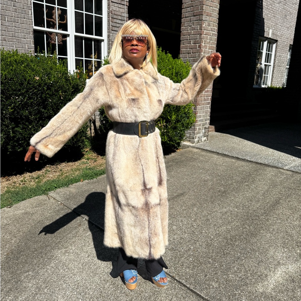 Very Rare natural mutation soft sable brownish cream Mink Fur Coat Jacket  S